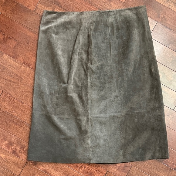 Chocolate Brown Leather Suede Long Lined A Line Skirt 20 - Picture 1 of 4
